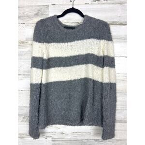 Jenni Kayne Women’s S Gray White Stripe Wool Cashmere Crew Neck knitted Sweater